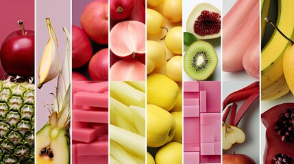 Mood board Vibrant Pink and Yellow Collage: Fashion, Fruit, and Minimalism.