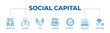 Social capital infographic icon flow process which consists of participation, network, trust, belonging, reciprocity, engagement, and values norm icon live stroke and easy to edit 