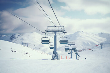 Ski lifts on snow mountain for winter holiday and adventure sport in the nature.