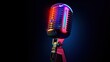 Karaoke Microphone with illuminated neon lights on a dark background.AI generated image