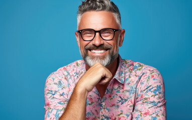 Canvas Print - portrait of writer, happy and smiling, in color clothing