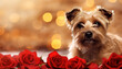 Happy dog with roses, valentine's day concept