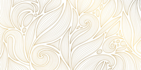 vector abstract luxury background, gold line floral wallpaper, leaves texture. golden botanical mode