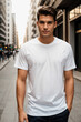 © Giuseppe Cammino - Front view of a young man wearing a blank white t-shirt - Mockup