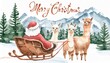 Weihnachtsmann mit Alpakas Weihnachskarte 