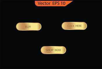 Wall Mural - Set of action button. Online shopping icons for UI UX website, mobile app. Set of glass gold buttons and sliders. Gradient mesh. Button set color gold glossy. EPS 10. Vector illustration. 