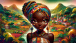 Animated-style portrait of a girl from Cote d'Ivoire, designed as a desktop wallpaper in a 16:9 aspect ratio. 