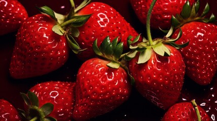 Wall Mural - strawberries on a black background