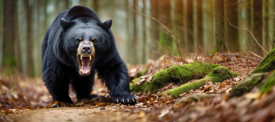 Wall Mural - A strong grizzly bear navigating the wilderness, showcasing the majestic beauty of this powerful and wild animal.
