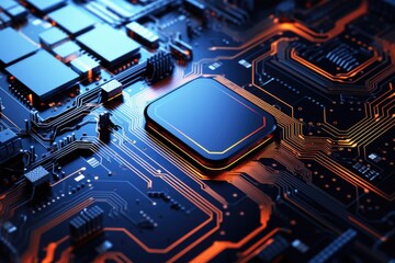 Poster - a detailed close-up of a computer motherboard. this image can be used to illustrate technology, elec