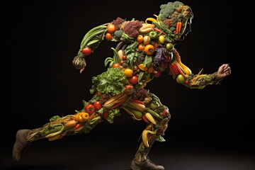 Wall Mural - fruits and vegetables shape running human body isolated