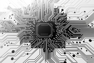 Poster - a computer circuit board with a black and white design. perfect for technology-related projects and 