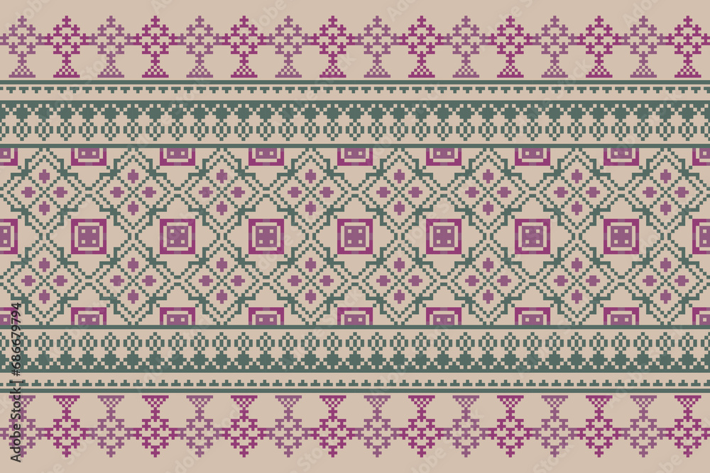 Abstract ethnic pixel border pattern flower. Aztec fabric boho mandalas ...