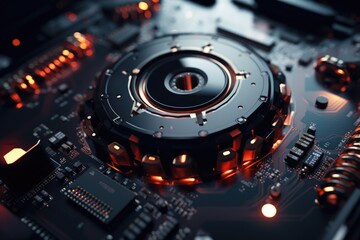 Poster - a detailed close up shot of a computer motherboard. this image can be used to showcase technology, c
