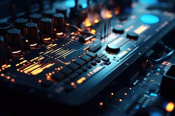 Poster - a detailed close up of a control board in a room. this image can be used to depict technology, autom