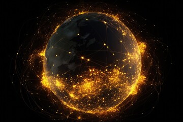 Poster - A globe with numerous lights illuminating its surroundings. This image can be used to depict global connectivity, technology, innovation, or the concept of a connected world