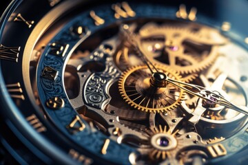Poster - A detailed close up view of a watch face. This image can be used in articles about time management or as a background for websites related to watches or accessories