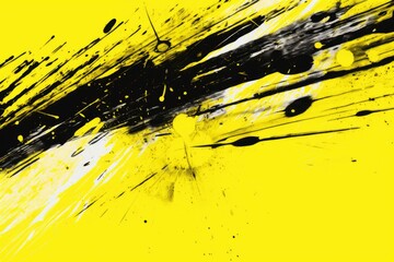Poster - a vibrant yellow background with contrasting black and white paint splatters. perfect for adding a m