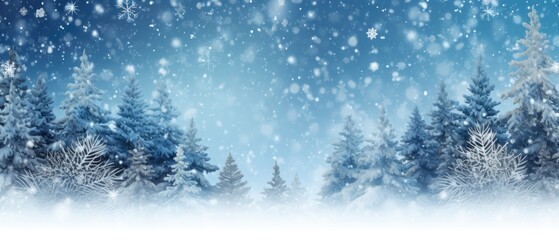 Poster - Winter panoramic background with snow-covered Christmas trees