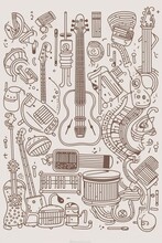 Pattern Of Different Musical Instruments Illustration In Line Art Style