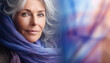 Old woman in purple scarf, world cancer day concept