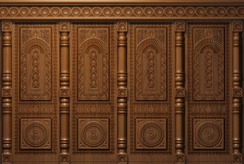 Wall Mural - Carved Oriental Wood Cabinet Wall Panel