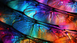 Leinwandbild Motiv Multi-colored, vibrant abstract texture, wing of psychedelic dragonfly under microscope