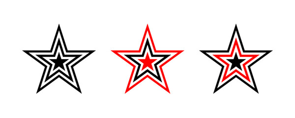 black and red star line icons set illustration. collection of stars stripe logo isolated on white ba