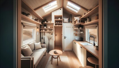 Interior of a tiny house living room
