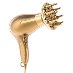 Poster - Golden Diffuser hair dryer, 3D rendering isolated on transparent background