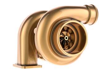 Poster - Golden Car Turbocharger, 3D rendering isolated on transparent background