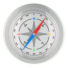 Poster - Metallic Magnetic Compass, front view. 3d rendering isolated on transparent background