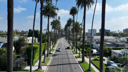 Carmelita Drive At Beverly Hills In Los Angeles United States. Famous Luxury Neighborhood. Downtown Cityscape. Carmelita Drive At Beverly Hills In Los Angeles United States. 