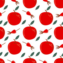 Wall Mural - Seamless vector fruit pattern red apples and rosehip berries 3