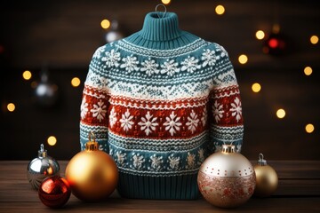 Wall Mural - Christmas ugly jumper bauble, close up