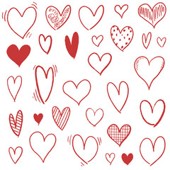 Wall Mural - Hand drawn heart set - doodle heart shapes. PNG graphics with transparent background.