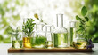 Natural organic botany and scientific glassware, Alternative herb medicine, Natural skin care beauty products, Research and development concept.
