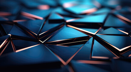 Canvas Print - A vanishing perspective of blue metallic geometric shapes with a glossy finish.
