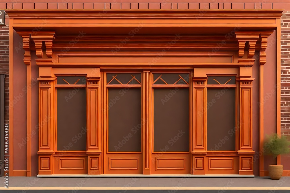 Old Storefront Model vintage orange painted storefront , retro commercial facade template ...