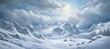 Breathtaking landscape  view over the most amazing mountain range valley with high snow covered peaks - frigid cold winter white clouds far into the distant horizon - idyllic dreamlike natural beauty.