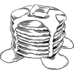 Wall Mural - Hand drawn Pancake with Butter and Maple Syrup Sketch Illustration