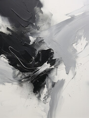 a white ink brushwritten image, with black splashes and ash grey, black paintings, marble ash grey created with Generative Ai