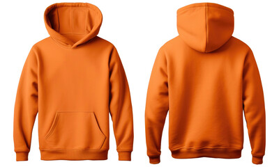 Wall Mural - Blank orange hoodie in front and back view, mockup, isolated on transparent background