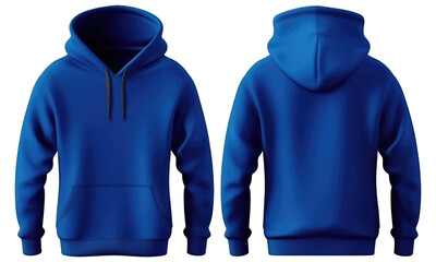 Wall Mural - Blank blue hoodie in front and back view, mockup, isolated on transparent background