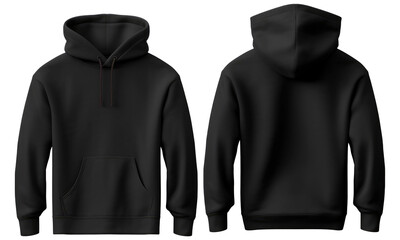 Wall Mural - Blank black hoodie in front and back view, mockup, isolated on transparent background