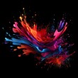 Screensaver abstract brightly colored splashes on black background