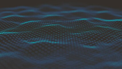 Poster - Abstract Minimal Mesh Waving Background/ 4k animation of an abstract fractal background with mesh surface and particle lines waving and depth of field blur