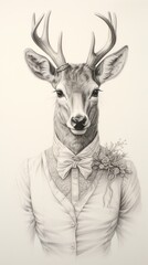 Wall Mural - A drawing of a deer wearing a bow tie