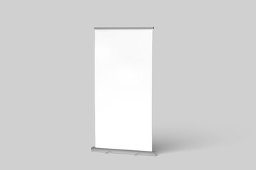 Wall Mural - Blank white roll-up banner display mockup, isolated, 3d rendering.