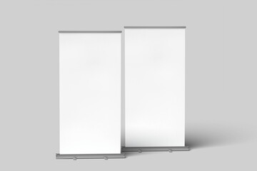 Wall Mural - Blank white roll-up banner display mockup, isolated, 3d rendering.